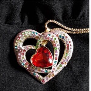 Betsey Johnson CRYSTAL JEWELED HEART NECKLACE